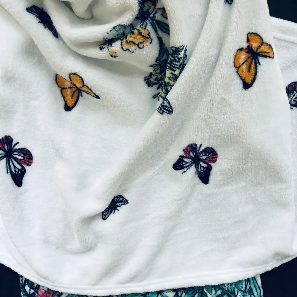 Plush Butterfly Garden Floral Throw Blanket
